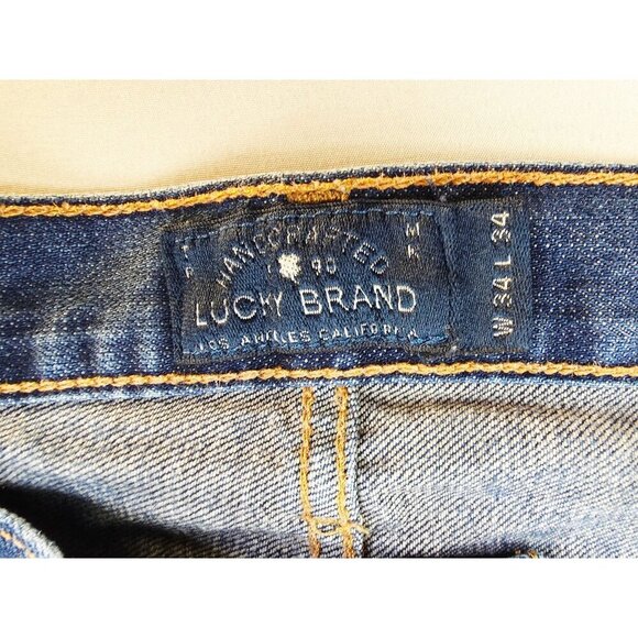 Lucky Brand Size 34x34 Mens 221 Original Straight Cotton Logo Blue Denim Jeans - Picture 9 of 13